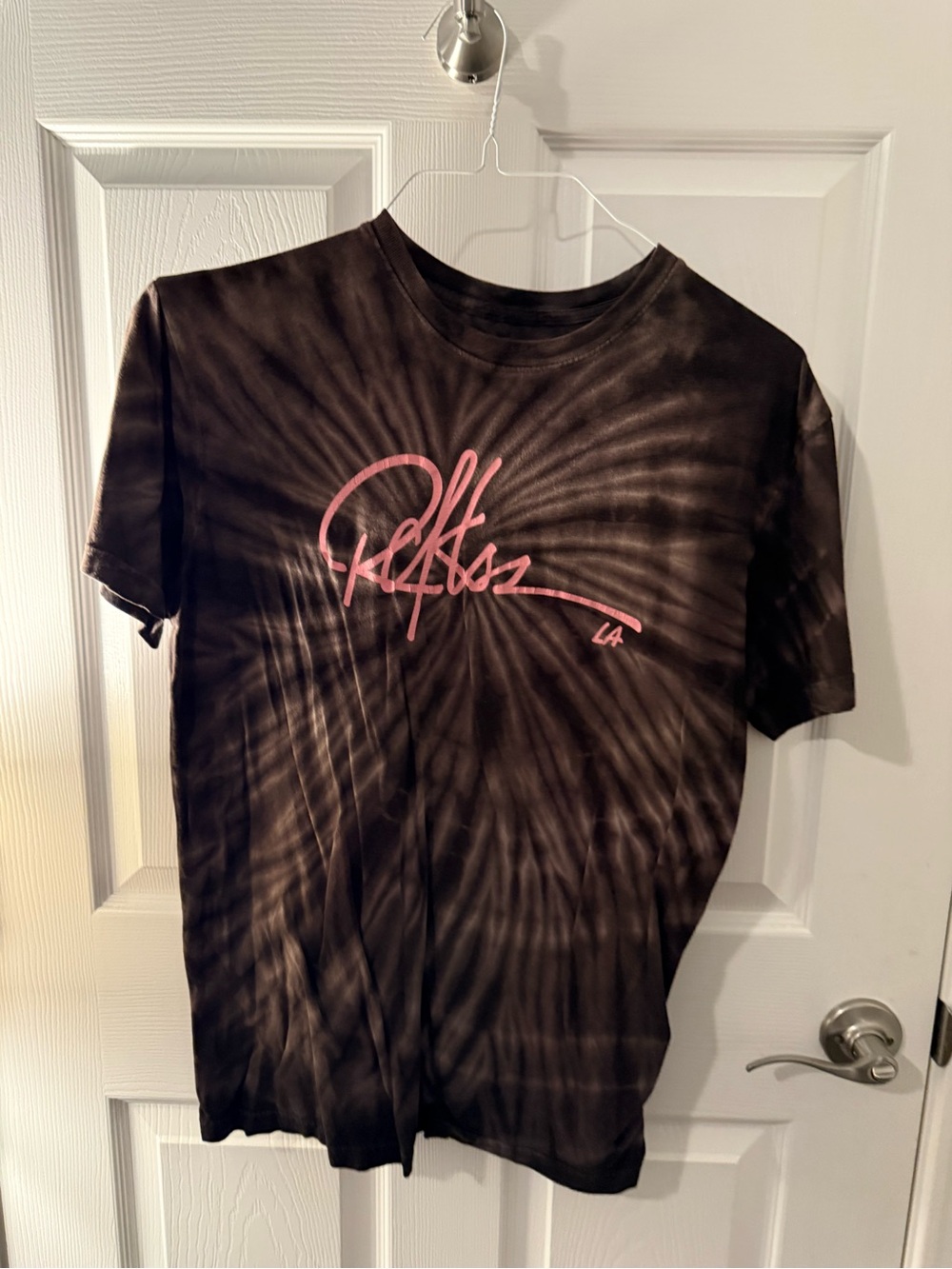 Reflex Black Tie-Dye Short Sleeve Tee with Pink Script Logo